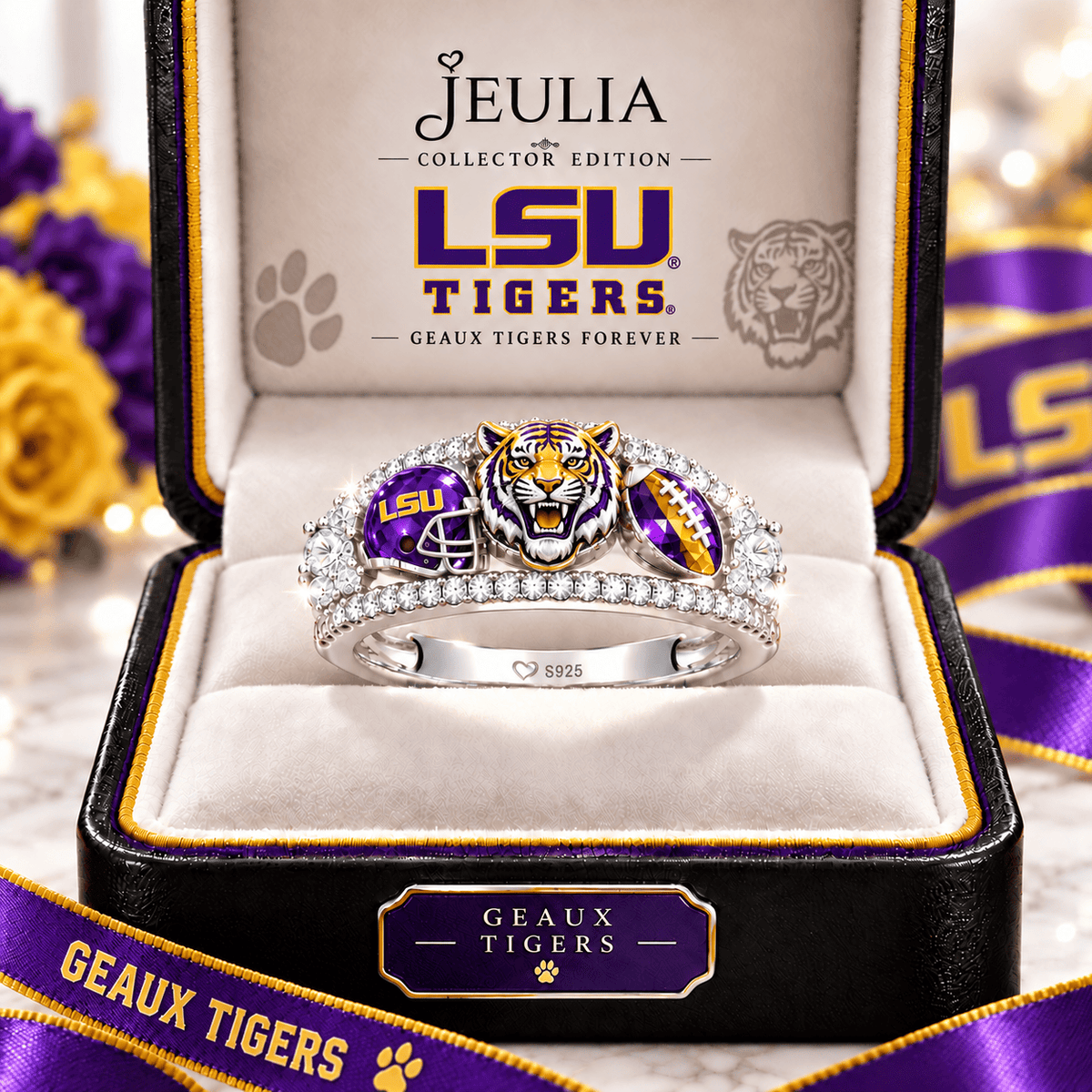 LSU Premium Charm Pavé Statement Ring NTNA