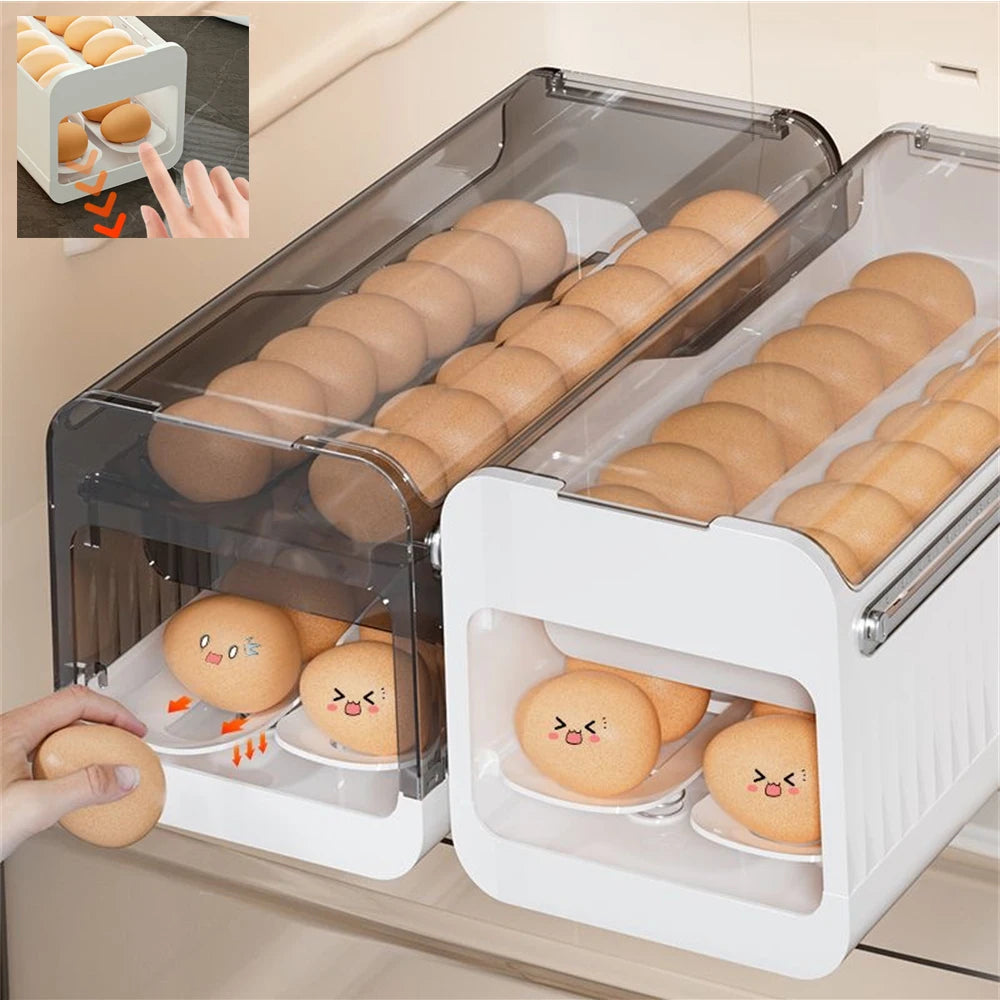 Egg Storage Box Automatic Scrolling Egg Holder Household Large Capacity Kitchen Refrigerator Dedicated Roll Off Egg Storage Rack
